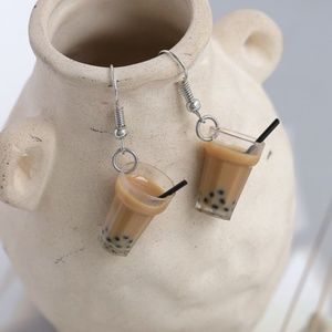 NWT New! Boba Milk Tea Bubble Tea Tapioca Earrings